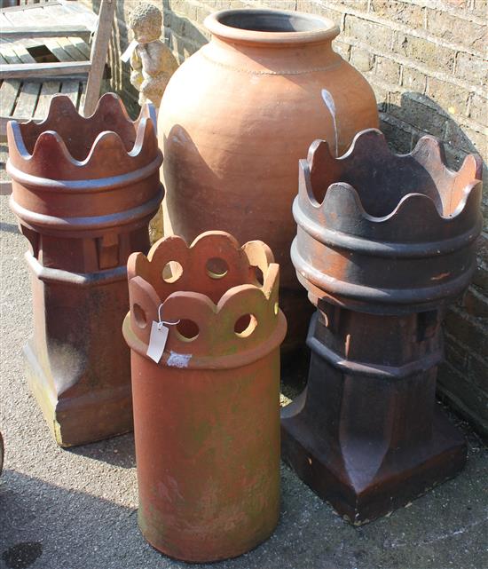 3 Chimney pots & olive pot